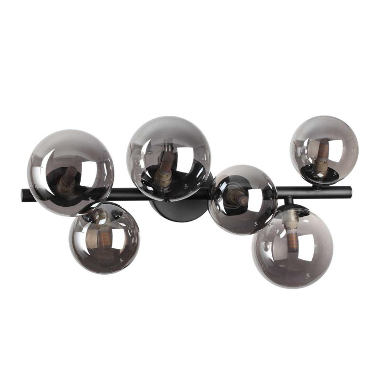 PLAFONIERA LINEARE MODERNA IN METALLO CON 6 SFERE IN VETRO FUME, BIANCO O AMBRA LAMPADINE G9 INCLUSE CRISTALENSI - Cristalensi S