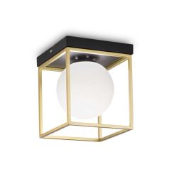 PLAFONIERA QUADRATA IN METALLO NERO O OTTONE CON SFERA IN VETRO BIANCO DESIGN MODERNO CRISTALENSI - Cristalensi Shop Online