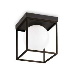 PLAFONIERA QUADRATA IN METALLO NERO O OTTONE CON SFERA IN VETRO BIANCO DESIGN MODERNO CRISTALENSI - Cristalensi Shop Online 2