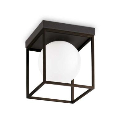 PLAFONIERA QUADRATA IN METALLO NERO O OTTONE CON SFERA IN VETRO BIANCO DESIGN MODERNO CRISTALENSI - Cristalensi Shop Online