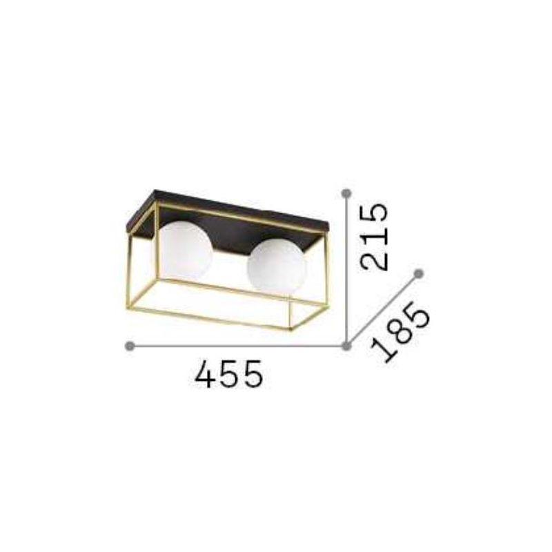 PLAFONIERA RETTANGOLARE 2 LUCI IN METALLO NERO O OTTONE CON SFERE IN VETRO BIANCO DESIGN MODERNO CRISTALENSI - Cristalensi Shop 