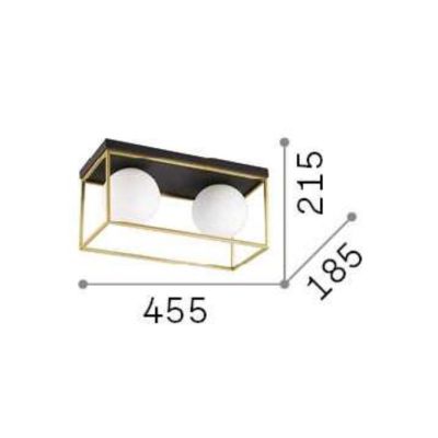 PLAFONIERA RETTANGOLARE 2 LUCI IN METALLO NERO O OTTONE CON SFERE IN VETRO BIANCO DESIGN MODERNO CRISTALENSI - Cristalensi Shop 