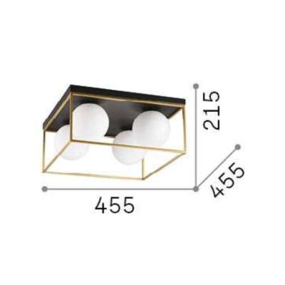 PLAFONIERA QUADRATA 4 LUCI IN METALLO NERO O OTTONE CON SFERE IN VETRO BIANCO DESIGN MODERNO CRISTALENSI - Cristalensi Shop Onli