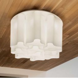 PLAFONIERA 10 LUCI IN VETRO SOFFIATO BIANCO LATTE O FUME DAL DESIGN MODERNO CRISTALENSI - Cristalensi Shop Online