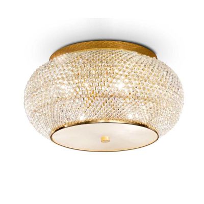 PLAFONIERA ELEGANTE 3 MISURE IN METALLO ORO O CROMO CON PERLE IN CRISTALLO TRASPARENTE CRISTALENSI - Cristalensi Shop Online