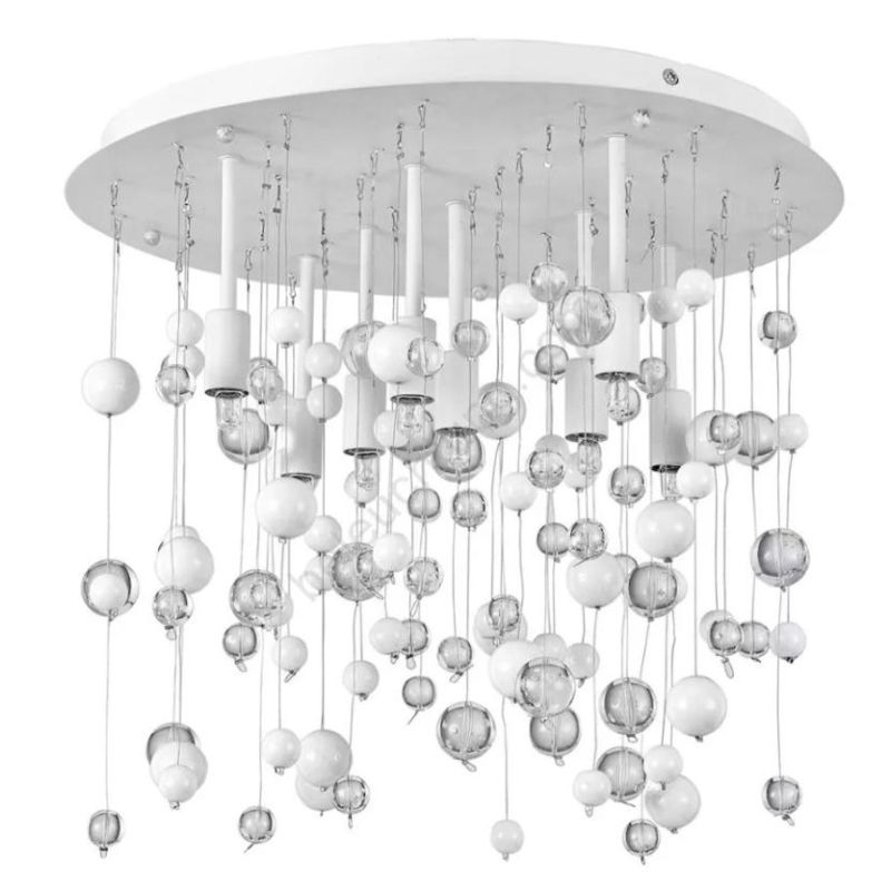 NEVE PLAFONIERA MODERNA IN 3 MISURE METALLO CROMO O BIANCO CON SFERE DI VETRO PENDENTI Ideal Lux - Cristalensi Shop Online