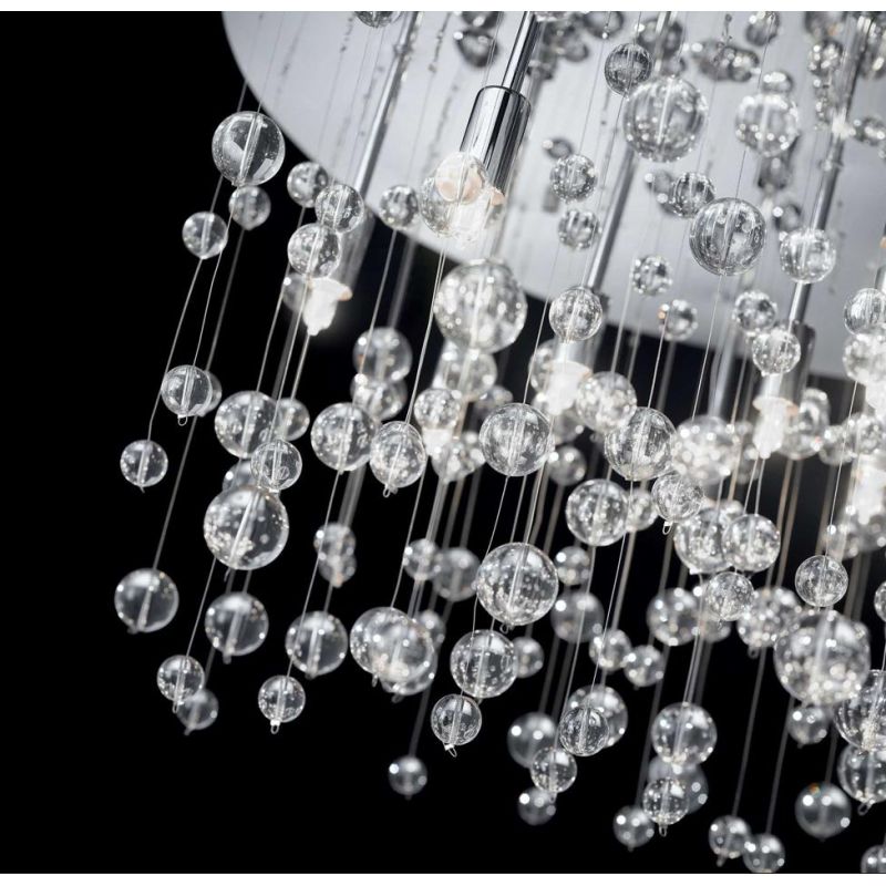 NEVE PLAFONIERA MODERNA IN 3 MISURE METALLO CROMO O BIANCO CON SFERE DI VETRO PENDENTI Ideal Lux - Cristalensi Shop Online