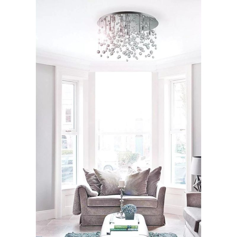 NEVE PLAFONIERA MODERNA IN 3 MISURE METALLO CROMO O BIANCO CON SFERE DI VETRO PENDENTI Ideal Lux - Cristalensi Shop Online