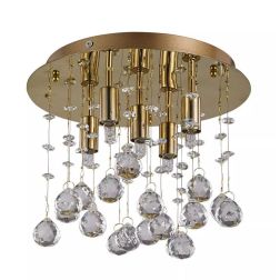 PLAFONIERA 4 MISURE METALLO ORO O CROMO CON PICCOLE SFERE PENDENTI IN CRISTALLO TRASPARENTE CRISTALENSI - Cristalensi Shop Onlin 2