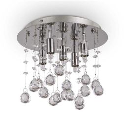 PLAFONIERA 4 MISURE METALLO ORO O CROMO CON PICCOLE SFERE PENDENTI IN CRISTALLO TRASPARENTE CRISTALENSI - Cristalensi Shop Onlin