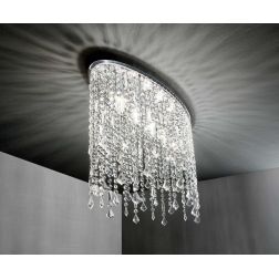 PLAFONIERA 2 MISURE IN METALLO CROMATO CON PENDAGLI IN CRISTALLO TRASPARENTE MODERNA CRISTALENSI - Cristalensi Shop Online