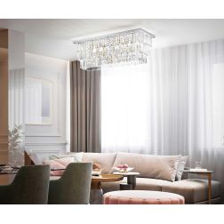 PLAFONIERA 8 LUCI ELEGANTE CROMO O ORO CON PENDAGLI DECORATIVI IN CRISTALLO CRISTALENSI - Cristalensi Shop Online