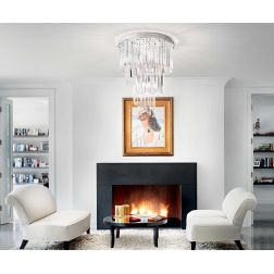 PLAFONIERA MODERNA 8 LUCI METALLO CROMO CON PENDAGLI IN CRISTALLO TRASPARENTE CRISTALENSI - Cristalensi Shop Online 2