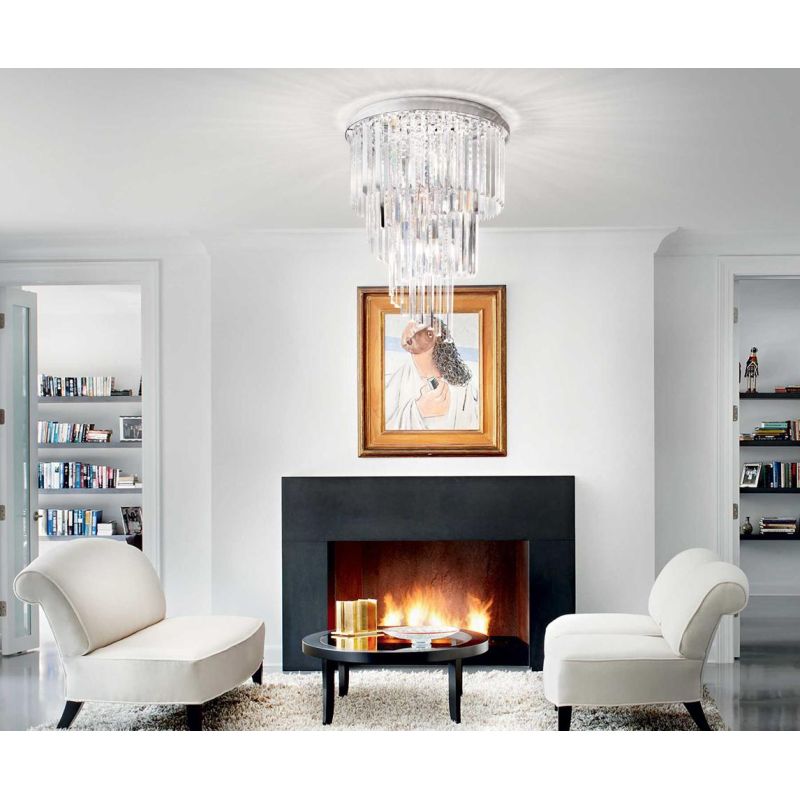 PLAFONIERA MODERNA 8 LUCI METALLO CROMO CON PENDAGLI IN CRISTALLO TRASPARENTE CRISTALENSI - Cristalensi Shop Online