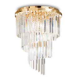 PLAFONIERA MODERNA 12 LUCI METALLO CROMO O ORO CON PENDAGLI IN CRISTALLO TRASPARENTE CRISTALENSI - Cristalensi Shop Online 2