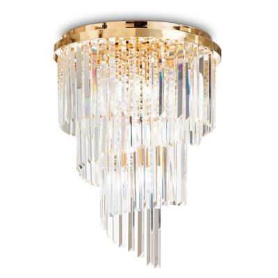 PLAFONIERA MODERNA 12 LUCI METALLO CROMO O ORO CON PENDAGLI IN CRISTALLO TRASPARENTE CRISTALENSI - Cristalensi Shop Online