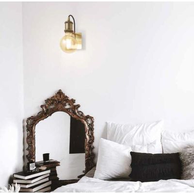 APPLIQUE VINTAGE CON LAMPADINA A VISTA E STRUTTURA IN METALLO BRUNITO O RAME MINIMAL CRISTALENSI - Cristalensi Shop Online