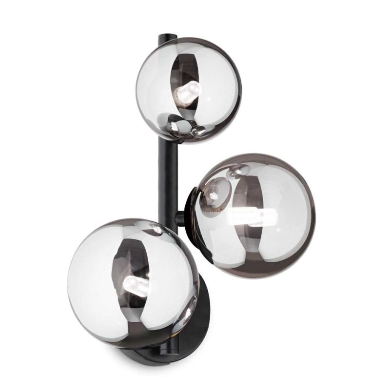 APPLIQUE MODERNA IN METALLO CON 3 SFERE IN VETRO FUME, BIANCO O AMBRA LAMPADINE G9 INCLUSE CRISTALENSI - Cristalensi Shop Online