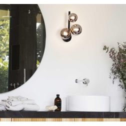 APPLIQUE MODERNA IN METALLO CON 3 SFERE IN VETRO FUME, BIANCO O AMBRA LAMPADINE G9 INCLUSE CRISTALENSI - Cristalensi Shop Online