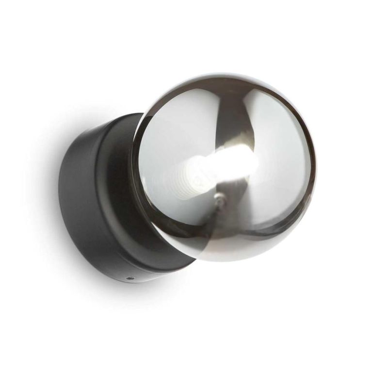 PICCOLA APPLIQUE ROTONDA IN METALLO CON SFERA IN VETRO FUME, BIANCO O AMBRA LAMPADINA G9 INCLUSA CRISTALENSI - Cristalensi Shop