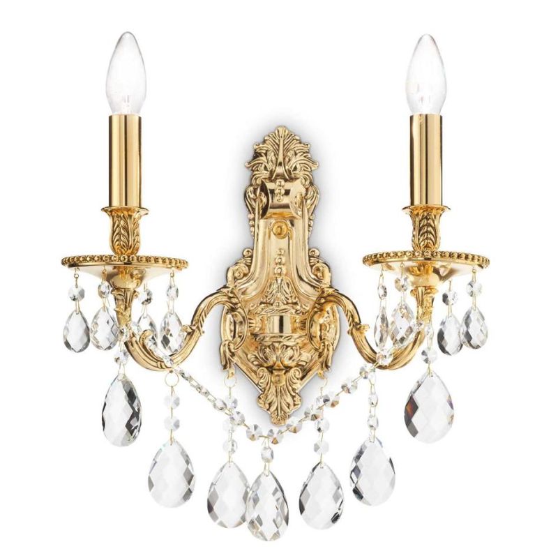 LAMPADA DA PARETE CLASSICA CON BRACCI IN METALLO FINITURA ORO O ARGENTO E PENDAGLI IN CRISTALLO CRISTALENSI - Cristalensi Shop O