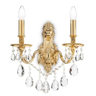 LAMPADA DA PARETE CLASSICA CON BRACCI IN METALLO FINITURA ORO O ARGENTO E PENDAGLI IN CRISTALLO CRISTALENSI - Cristalensi Shop O