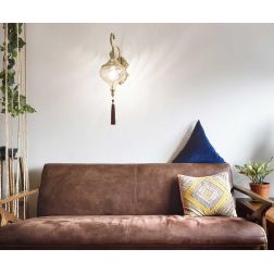 APPLIQUE IN STILE ETNICO IN METALLO BRUNITO CON DIFFUSORE IN VETRO AMBRA E PENDAGLIO A NAPPA CRISTALENSI - Cristalensi Shop Onli