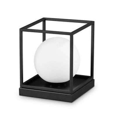 LAMPADA DA TAVOLO QUADRATA IN METALLO NERO O OTTONE CON SFERA IN VETRO BIANCO DESIGN MODERNO CRISTALENSI - Cristalensi Shop Onli