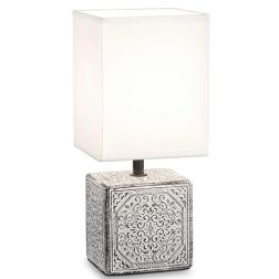 LAMPADA DA TAVOLO QUADRATA IN CERAMICA CON DECORI E PARALUME IN PVC RIVESTITO IN TESSUTO CRISTALENSI - Cristalensi Shop Online