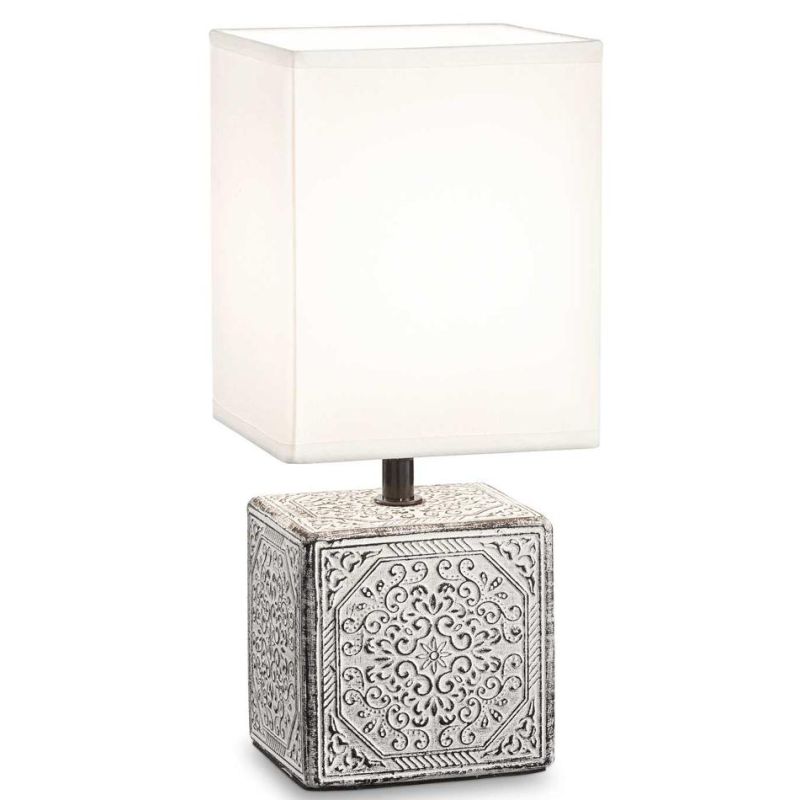 LAMPADA DA TAVOLO QUADRATA IN CERAMICA CON DECORI E PARALUME IN PVC RIVESTITO IN TESSUTO CRISTALENSI - Cristalensi Shop Online