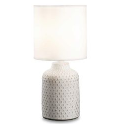 LAMPADA DA TAVOLO IN CERAMICA BIANCA CON DECORI E PARALUME IN PVC RIVESTITO IN TESSUTO CRISTALENSI - Cristalensi Shop Online