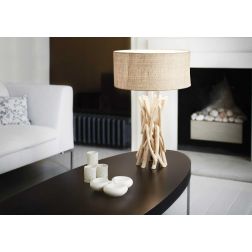 LAMPADA DA TAVOLO STILE RUSTICO CON RAMI DI LEGNO INTRECCIATI E PARALUME CANVAS CRISTALENSI - Cristalensi Shop Online