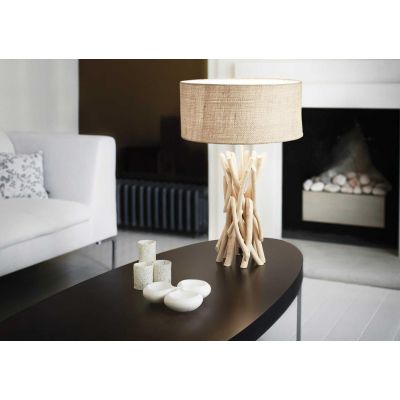 LAMPADA DA TAVOLO STILE RUSTICO CON RAMI DI LEGNO INTRECCIATI E PARALUME CANVAS CRISTALENSI - Cristalensi Shop Online