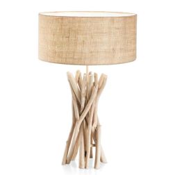 LAMPADA DA TAVOLO STILE RUSTICO CON RAMI DI LEGNO INTRECCIATI E PARALUME CANVAS CRISTALENSI - Cristalensi Shop Online 2