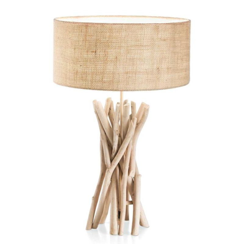 LAMPADA DA TAVOLO STILE RUSTICO CON RAMI DI LEGNO INTRECCIATI E PARALUME CANVAS CRISTALENSI - Cristalensi Shop Online