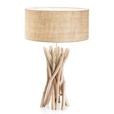 LAMPADA DA TAVOLO STILE RUSTICO CON RAMI DI LEGNO INTRECCIATI E PARALUME CANVAS CRISTALENSI - Cristalensi Shop Online