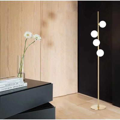 LAMPADA DA TERRA IN METALLO CON 4 SFERE IN VETRO FUME, BIANCO O AMBRA LAMPADINE G9 INCLUSE CRISTALENSI - Cristalensi Shop Online