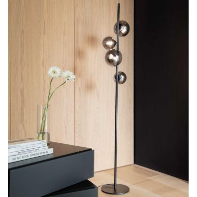 LAMPADA DA TERRA IN METALLO CON 4 SFERE IN VETRO FUME, BIANCO O AMBRA LAMPADINE G9 INCLUSE CRISTALENSI - Cristalensi Shop Online