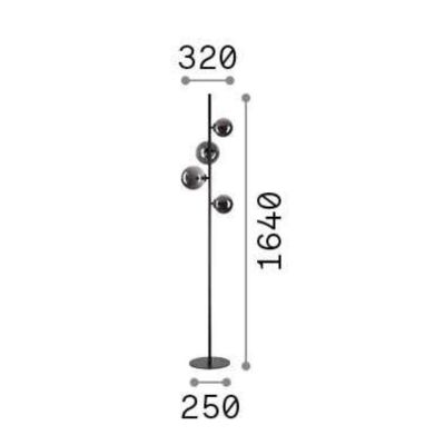 LAMPADA DA TERRA IN METALLO CON 4 SFERE IN VETRO FUME, BIANCO O AMBRA LAMPADINE G9 INCLUSE CRISTALENSI - Cristalensi Shop Online
