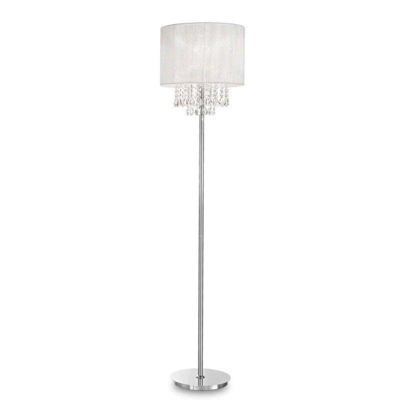 LAMPADA DA TERRA IN METALLO CROMO CON GOCCE IN CRISTALLO E PARALUME IN PVC CRISTALENSI - Cristalensi Shop Online
