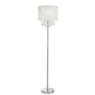 LAMPADA DA TERRA IN METALLO CROMO CON GOCCE IN CRISTALLO E PARALUME IN PVC CRISTALENSI - Cristalensi Shop Online