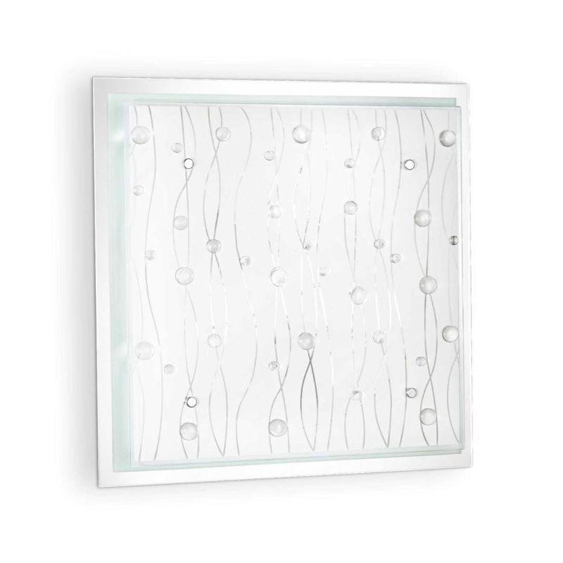 OCEAN PLAFONIERA QUADRATA 42X42 MODERNA IN VETRO CON BOTTONI IN VETRO DECORATIVI IN 2 VARIANTI Ideal Lux - Cristalensi Shop Onli
