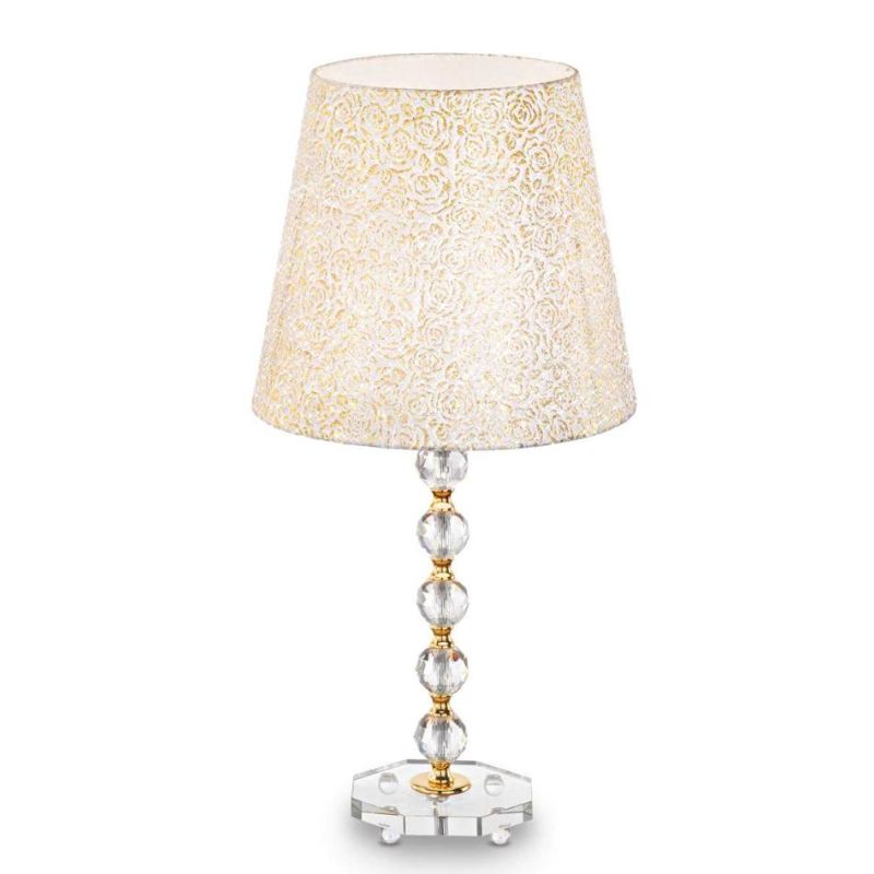 LAMPADA DA TAVOLO IN CRISTALLO CON DETTAGLI ORO 3 MISURE PARALUME IN PVC RIVESTITO IN TESSUTO CRISTALENSI - Cristalensi Shop Onl