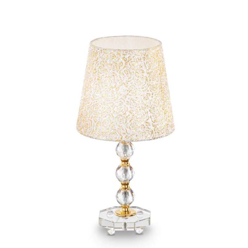 LAMPADA DA TAVOLO IN CRISTALLO CON DETTAGLI ORO 3 MISURE PARALUME IN PVC RIVESTITO IN TESSUTO CRISTALENSI - Cristalensi Shop Onl