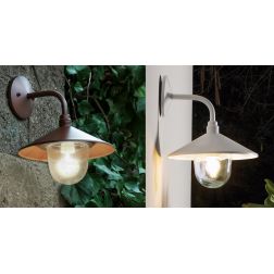 SPECTRE APPLIQUE DA ESTERNO CORTEN O BIANCO CON PIATTINO IN STILE VINTAGE IP44 DI SOVIL Sovil - Cristalensi Shop Online