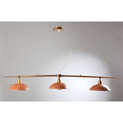 ANTICO TOSCANO SOSPENSIONE LAMPADARIO 3 LUCI IN OTTONE E PIATTI IN TERRACOTTA CRISTALENSI OTTONE - Cristalensi Shop Online