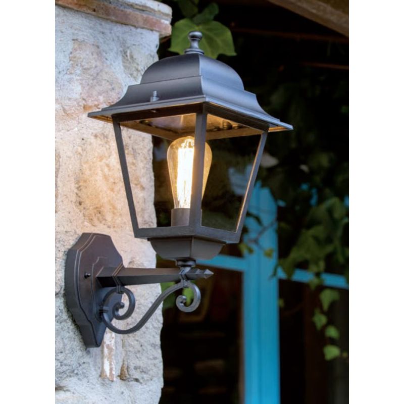 AMALFI LAMPADA PARETE PER ESTERNO GRANDE ALLUMINIO COLORE NERO CON VETRO TRASPARENTE Sovil - Cristalensi Shop Online