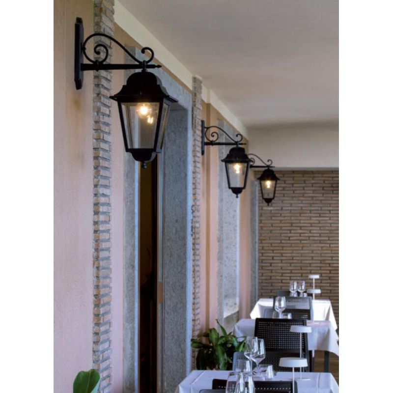 AMALFI LANTERNA A PARETE PER ESTERNO IN ALLUMINIO NERO DIFFUSORI IN VETRO Sovil - Cristalensi Shop Online