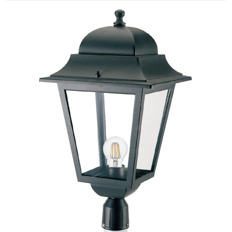 AMALFI LANTERNA TESTA PALO DIAMETRO 6 CM IN ALLUMINIO NERO DIFFUSORI IN VETRO Sovil - Cristalensi Shop Online