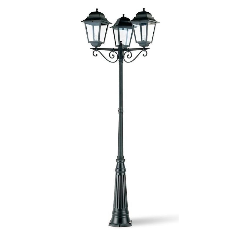 AMALFI LAMPIONE ESTERNO H308 TRE LANTERNE IN ALLUMINIO NERO DIFFUSORI IN VETRO Sovil - Cristalensi Shop Online